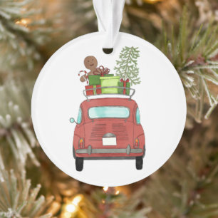 Voiture rouge avec cadeau de Noël Ornement