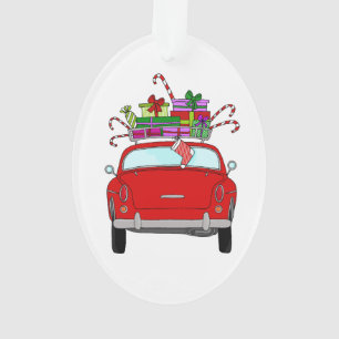 Voiture rouge avec cadeaux de Noël