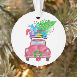 Voiture rouge avec cadeaux de Noël Aquarelle