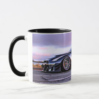 Voiture sport imaginaire 2 tons sur tasse de café 