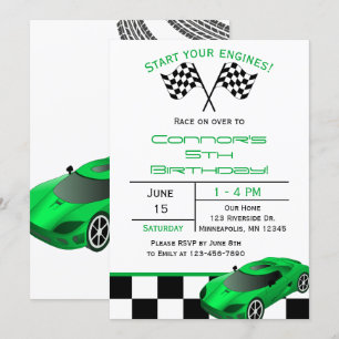 Voiture verte   Invitation Anniversaire de enfant 