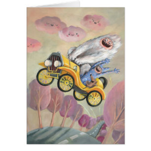 Voiture vintage avec des monstres