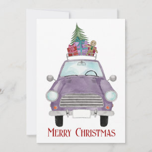 Voiture Violet avec Cadeaux de Noël Carte de vacan