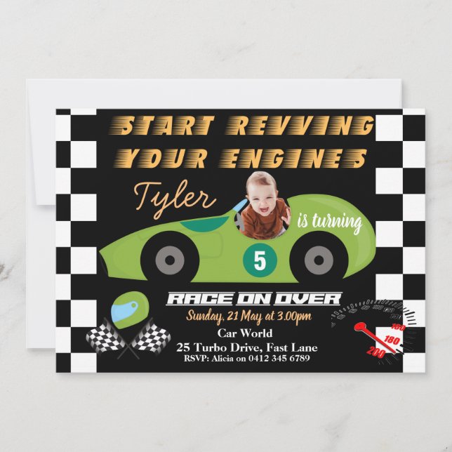 Voitures 5e anniversaire Invitation Boys (Devant)