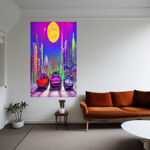 Voitures dans la ville   AI Art Poster