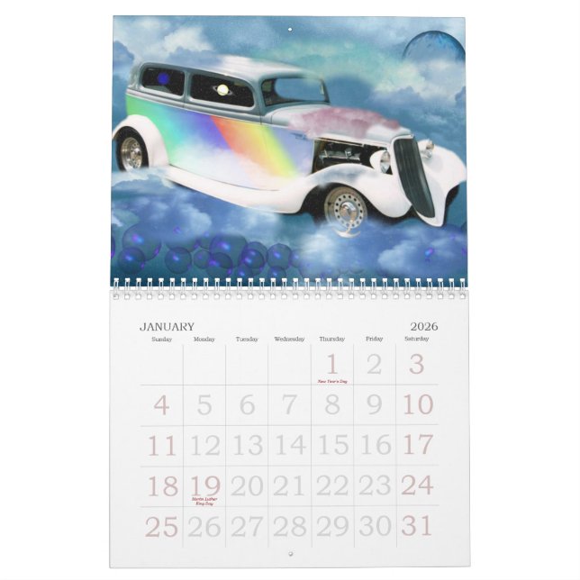 Voitures dans le calendrier de nuages par le (Jan 2026)