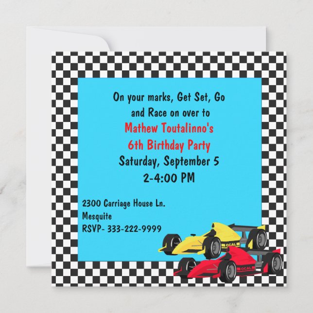 Voitures de course Boy's Birthday Party Invitation (Devant)