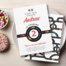 Voitures de course Boys Invitation 2e anniversaire