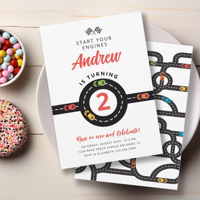 Voitures de course Boys Invitation 2e anniversaire (Créateur téléchargé)