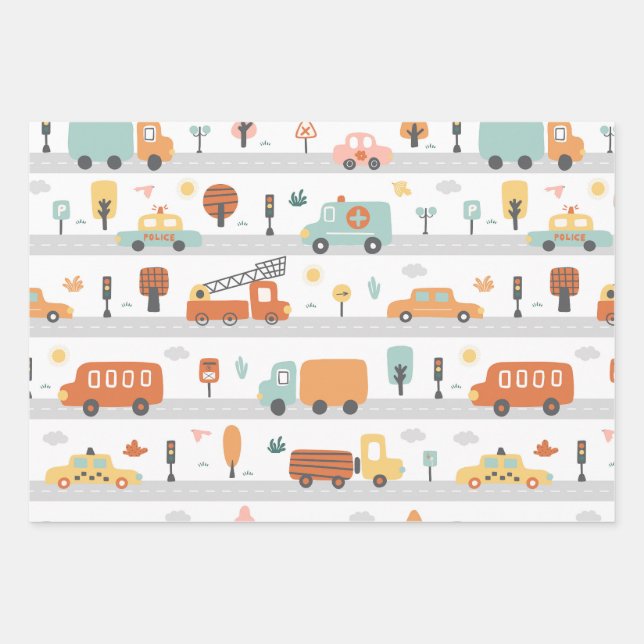 Voitures et bateaux Wrapper Papier pour enfants (Devant)