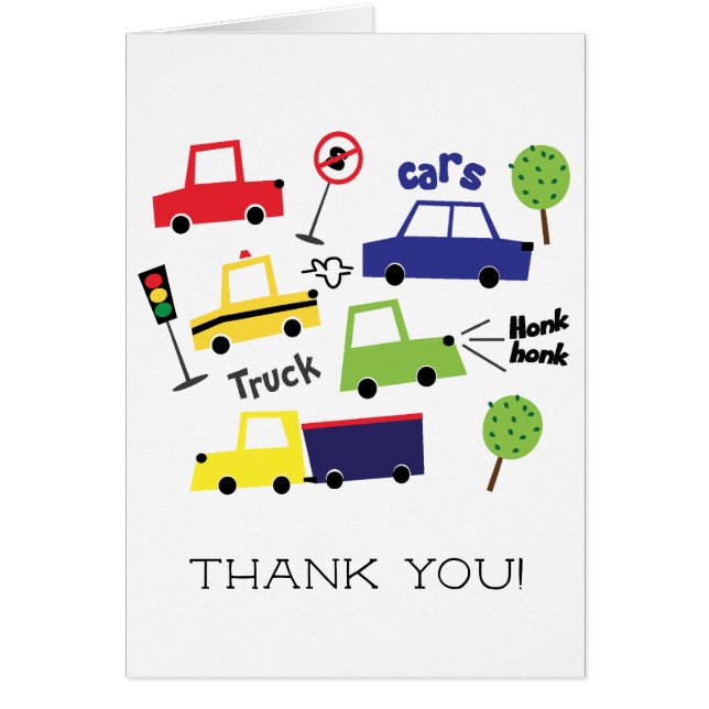 Voitures et Camions Baby shower Garçons Merci Note (Devant)