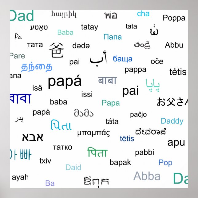 Vokabeln für Papa in vielen verschiedenen Sprachen Poster (Vorne)