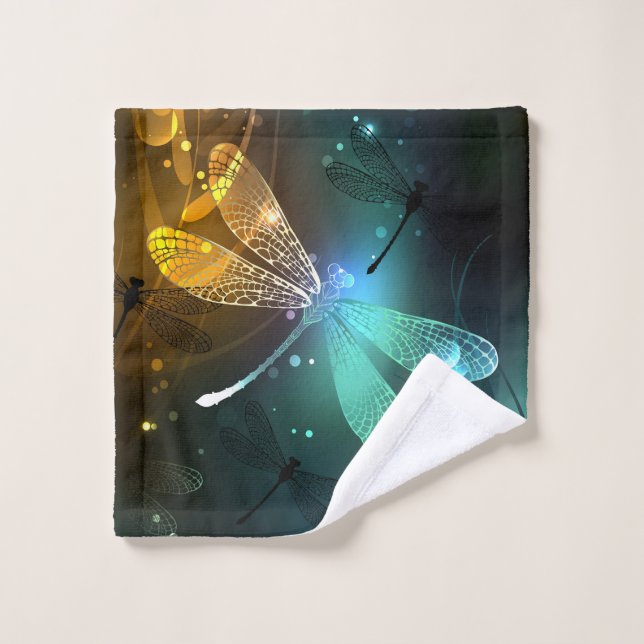Vol de libellule verte lumineuse (Gant de toilette)