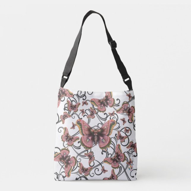 Vol du sac rose de Crossbody de papillon (Mediu) (Dos)