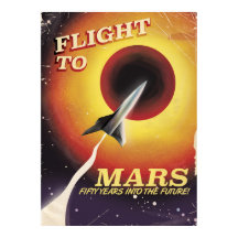 Vol vers Mars ! affiche de science-fiction vintage