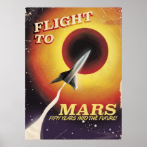 Vol vers Mars ! affiche de science-fiction vintage