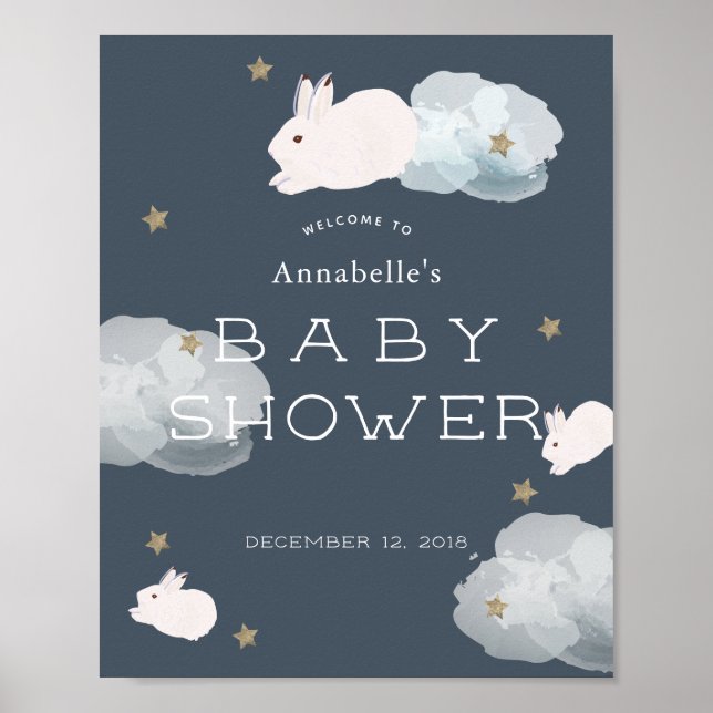 Volant Bunny Stars Nuages Baby shower Affiche de b (Devant)