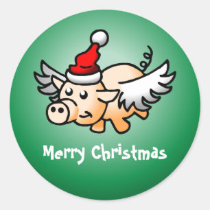 Volant Cochon Noël Classic Sticker rond