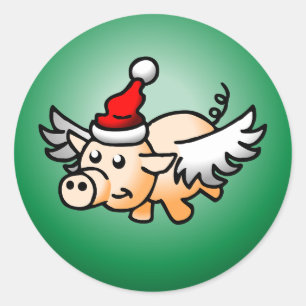 Volant Cochon Noël Classic Sticker rond