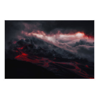 Volcanic Eruption Lava Rivers Night Landscape Fotodruck