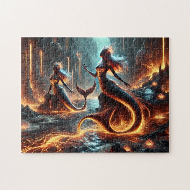 Volcanic Mermaid Lava Ocean Fantasy Art (Horizontal)