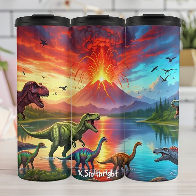 Volcano Eruption Dinosaurs Prehistoric Lake Thermosbecher (Von Creator hochgeladen)
