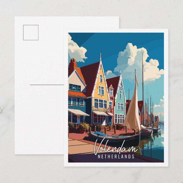 Volendam Netherlands Vintage Wealth Illustration Postkarte (Vorne/Hinten)