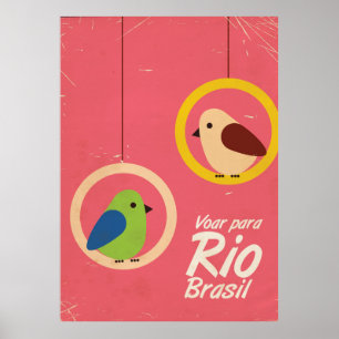 Voler vers Rio, Brésil affiche de voyage.