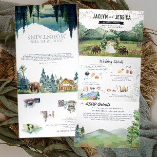 Volets Rustic Forest Mountain Mariage Invitation à trois 