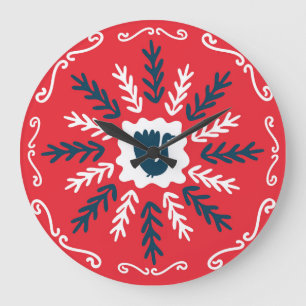 Volks-Kritzelkunst-Weihnachtsfliese Große Wanduhr
