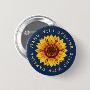 Volks-Sonnenblume-Ukrainische-Ornamentmuster-Flagg Button