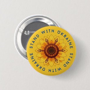 Volks-Sonnenblume-Ukrainische-Ornamentmuster-Flagg Button
