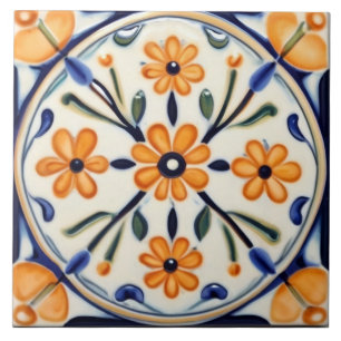 Volksgut Blumen Orange Blumen Blau Kreis Fliese