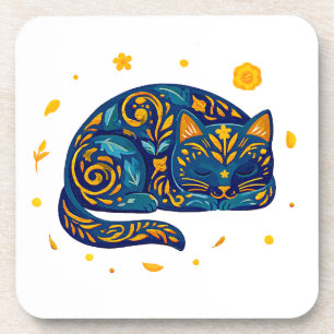 Volksgut Katze in Blau Getränkeuntersetzer