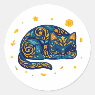 Volksgut Katze in Blau Runder Aufkleber