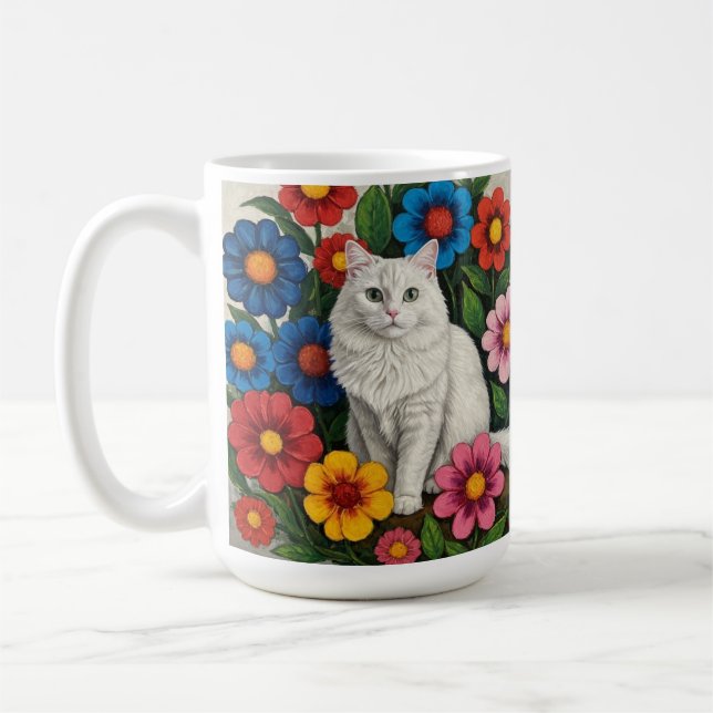 Volksgut Katze und Blumen Kaffeetasse (Links)
