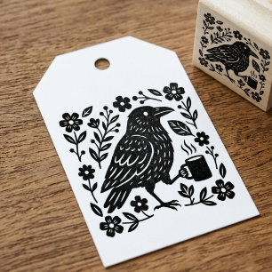 Volksgut Krähe Kaffee Botanisch Floral Gummistempel