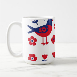 Volksgut Rot Blau Vogel Blumenmuster Kaffeetasse