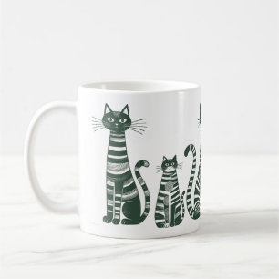 Volksgut Schwarz Weiß gestreifte Katzen Kaffeetasse
