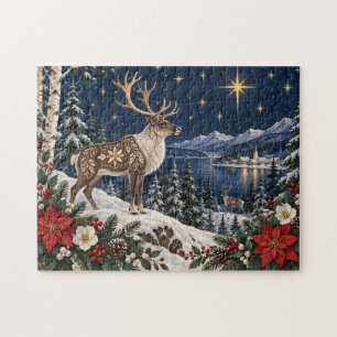 Volksgut Winter Rentier Sternennacht Landschaft
