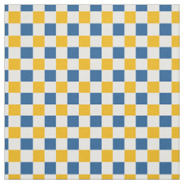 Volksgut-Zitronen-Schachbrett in Gold und Blau  Stoff