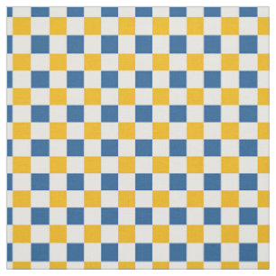 Volksgut-Zitronen-Schachbrett in Gold und Blau  Stoff