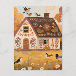 Volksheimat-Häuschen Vögel Herbst Postkarte