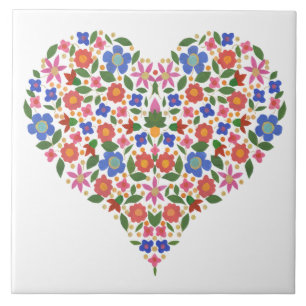 Volkskunst-Art-Blumenherz-weiße Keramik-Fliese Fliese