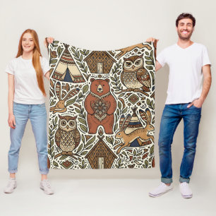 Volkskunst Bär Eule Nordic Wald Musterdecke Fleecedecke