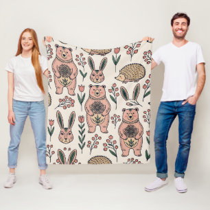 Volkskunst Bär Kaninchen Igel Walddecke Fleecedecke