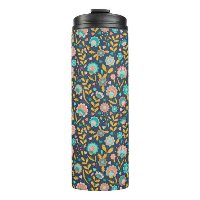 Volkskunst-Blumen-Muster Thermosbecher (Vorderseite)