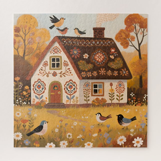 Volkskunst Cottage Vögel Herbst (Vertikal)