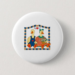 Volkskunst-Entenpaar mit Blumen Landhaus-Stil Button