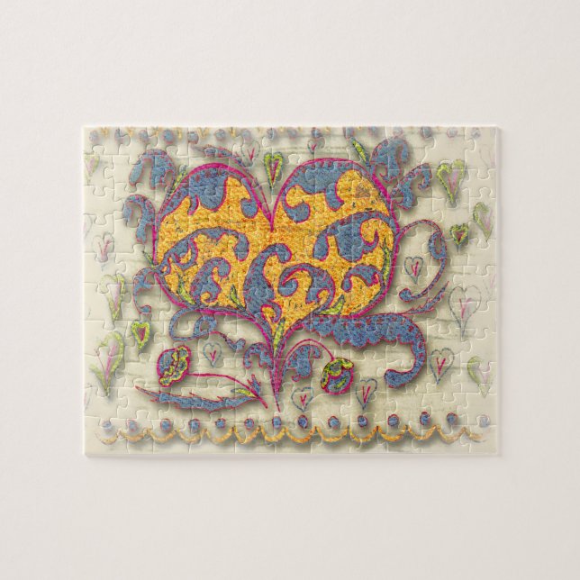 Volkskunst Herz mit Blätter und Blume (Horizontal)